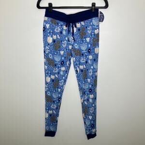 NWT LITTLE SLEEPIES Women's Bamboo Pajama Pants Hanukkah Lights Blue Small